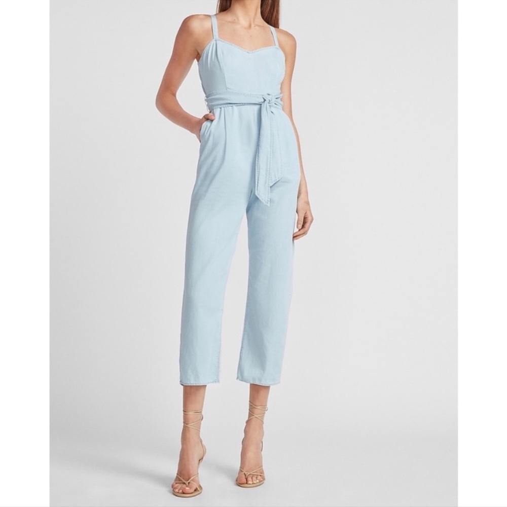 EXPRESS Linen-Blend Cross Back Culotte Jumpsuit